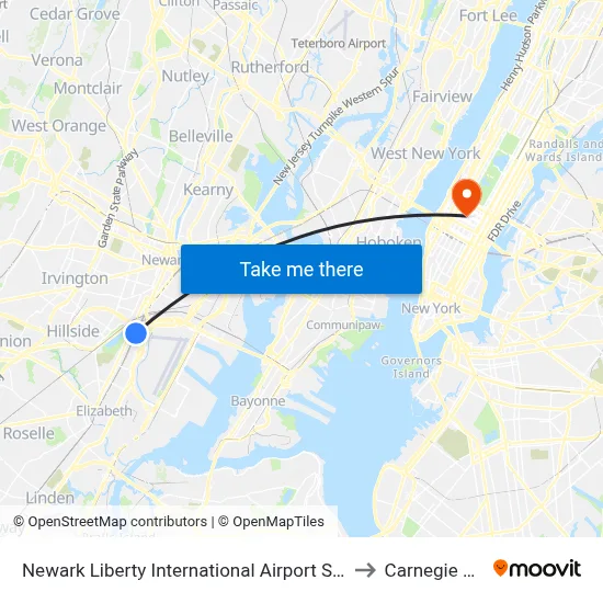 Newark Liberty International Airport Station to Carnegie Hall map