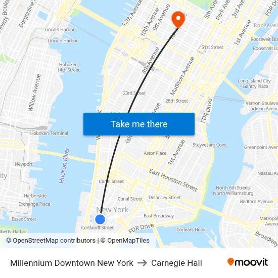 Millennium Downtown New York to Carnegie Hall map