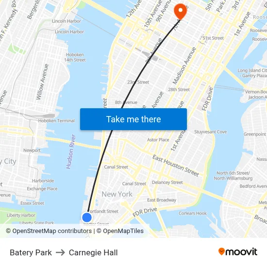 Batery Park to Carnegie Hall map