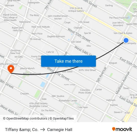 Tiffany &amp; Co. to Carnegie Hall map