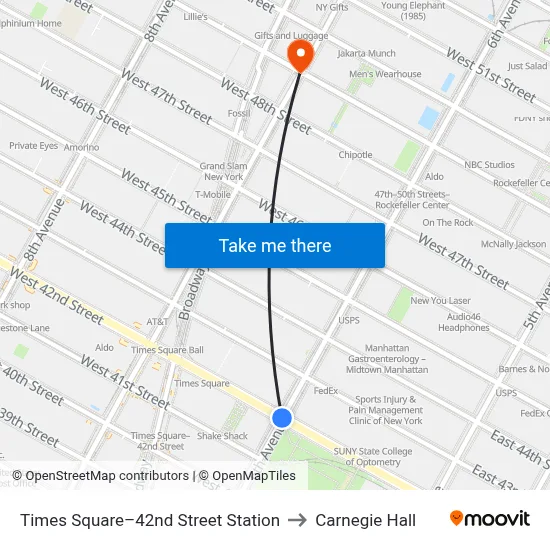 Times Square–42nd Street Station to Carnegie Hall map