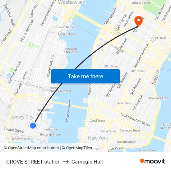 GROVE STREET station to Carnegie Hall map