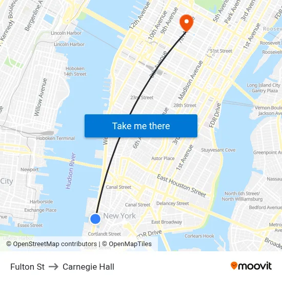 Fulton St to Carnegie Hall map