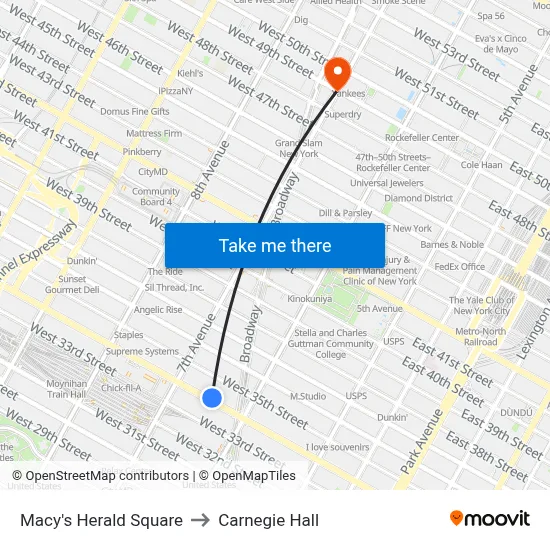 Macy's Herald Square to Carnegie Hall map