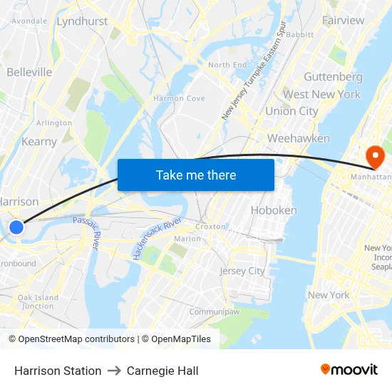 Harrison Station to Carnegie Hall map
