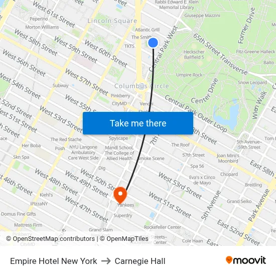 Empire Hotel New York to Carnegie Hall map