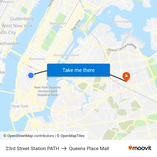 23rd Street Station PATH to Queens Place Mall map