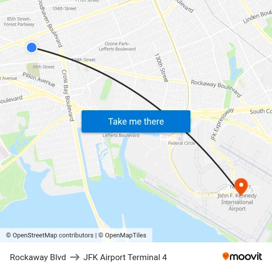 Rockaway Blvd, Ozone Park, NY 11416 to JFK Airport Terminal 4 map