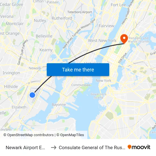Newark Airport EWR to Consulate General of The Russi map