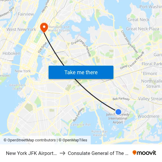 New York JFK Airport JFK to Consulate General of The Russi map