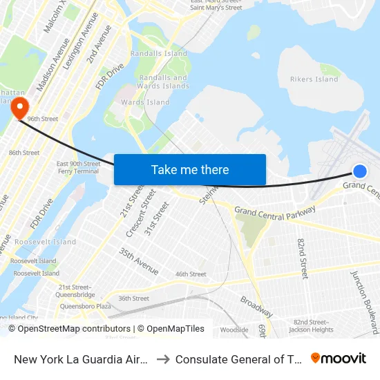 New York La Guardia Airport LGA to Consulate General of The Russi map