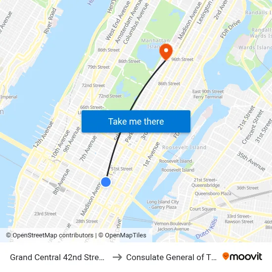 Grand Central 42nd Street Station to Consulate General of The Russi map