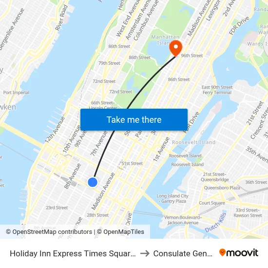 Holiday Inn Express Times Square South an IHG Hotel New York to Consulate General of The Russi map