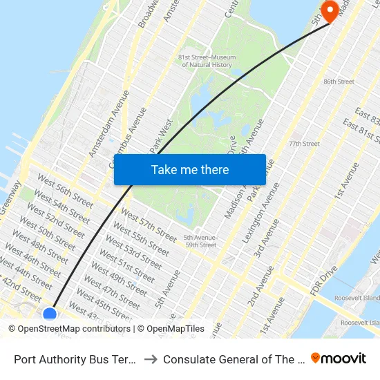 Port Authority Bus Terminal to Consulate General of The Russi map