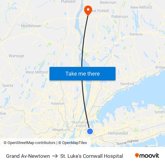 Grand Av-Newtown to St. Luke's Cornwall Hospital map