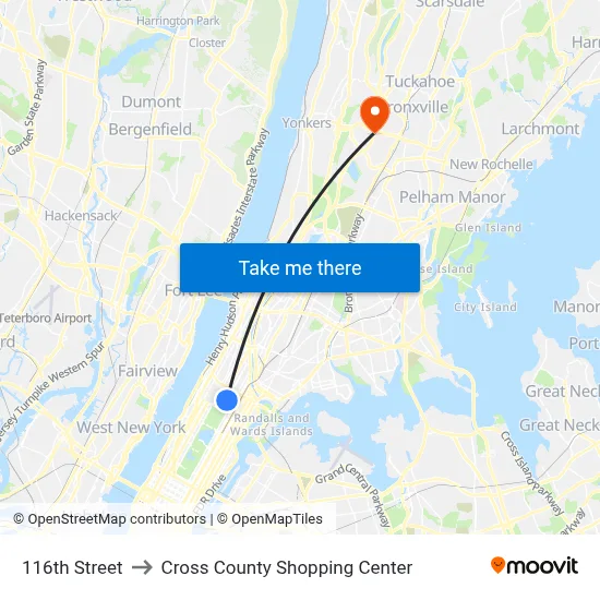 116th Street to Cross County Shopping Center map