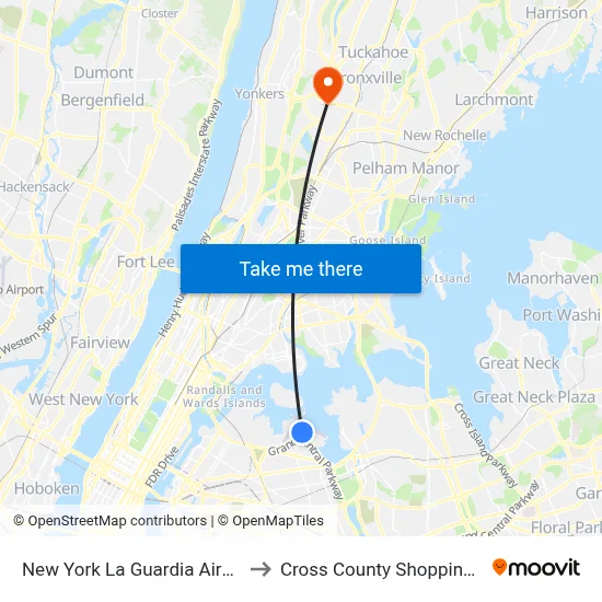 New York La Guardia Airport LGA to Cross County Shopping Center map