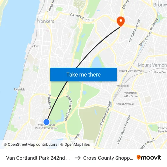 Van Cortlandt Park 242nd Street Station to Cross County Shopping Center map
