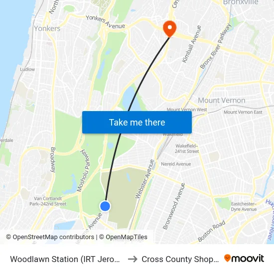 Woodlawn Station (IRT Jerome Avenue Line) to Cross County Shopping Center map