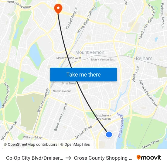Co-Op City Blvd/Dreiser Loop to Cross County Shopping Center map