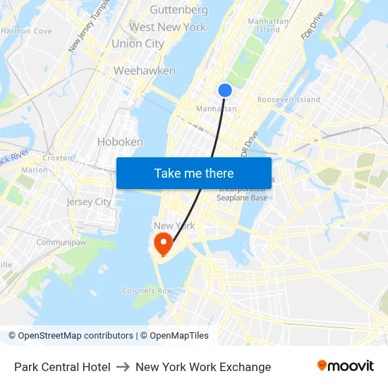 Park Central Hotel to New York Work Exchange map