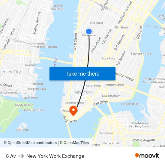8 Av to New York Work Exchange map