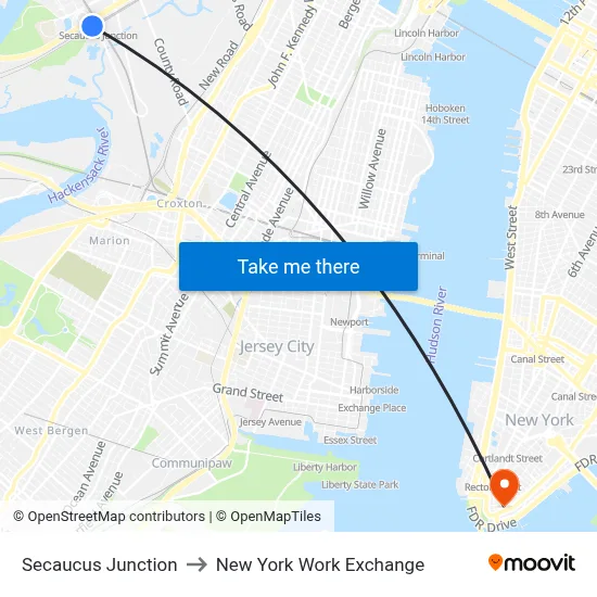 Secaucus Junction to New York Work Exchange map