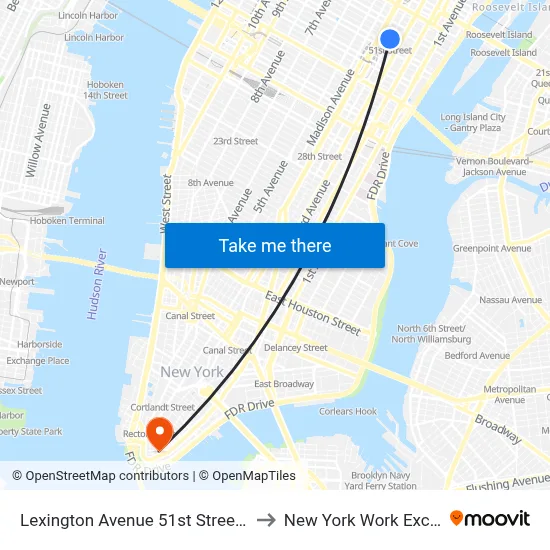 Lexington Avenue 51st Street Station to New York Work Exchange map