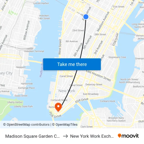 Madison Square Garden Center to New York Work Exchange map