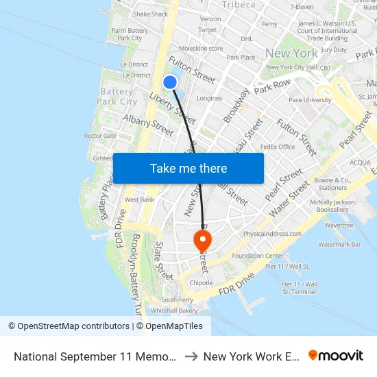 National September 11 Memorial Museum to New York Work Exchange map