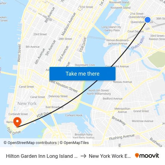 Hilton Garden Inn Long Island City Queens to New York Work Exchange map