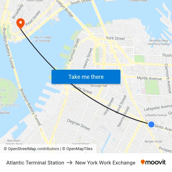 Atlantic Terminal Station to New York Work Exchange map