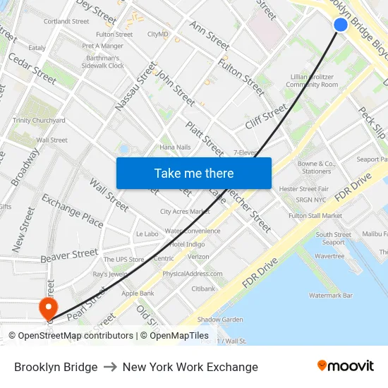 Brooklyn Bridge to New York Work Exchange map