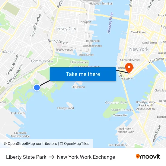 Liberty State Park to New York Work Exchange map