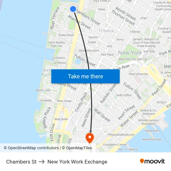 Chambers St to New York Work Exchange map
