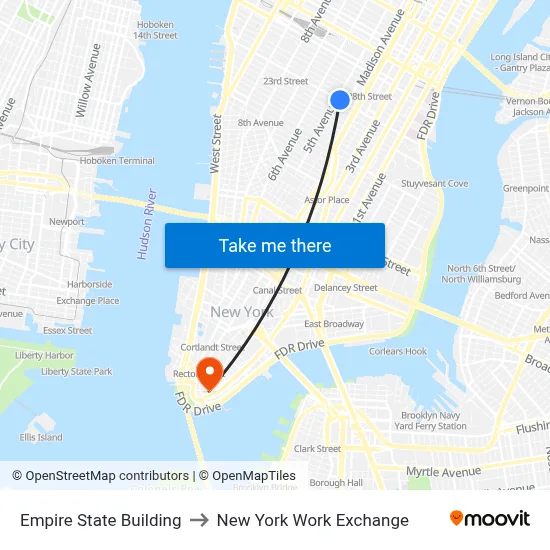 Empire State Building to New York Work Exchange map