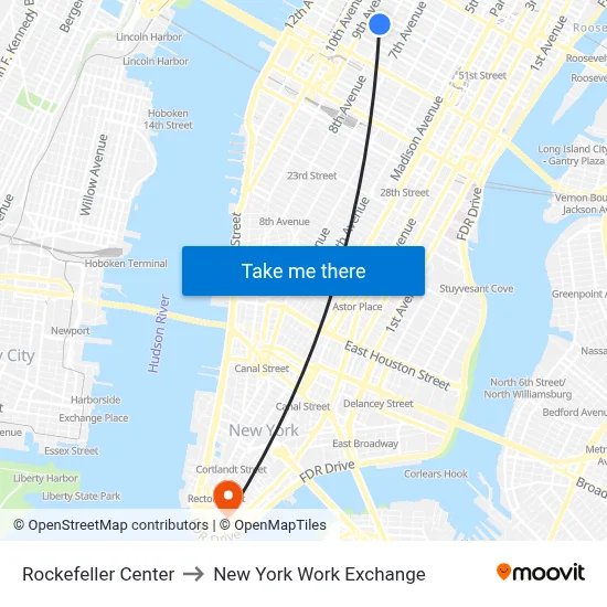 Rockefeller Center to New York Work Exchange map