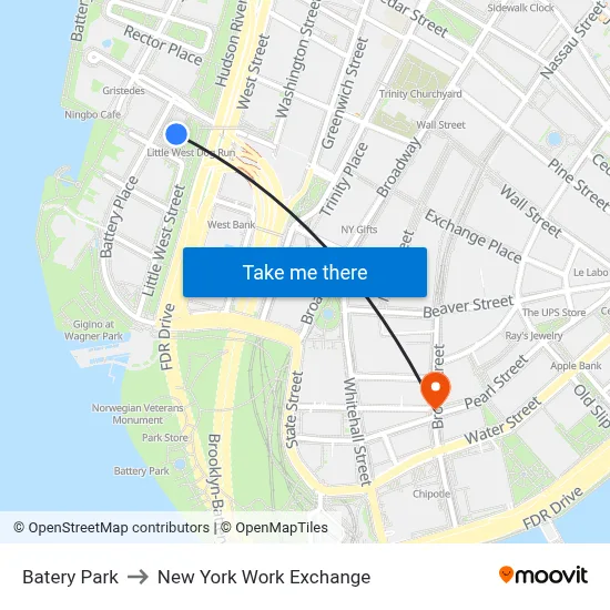 Batery Park to New York Work Exchange map