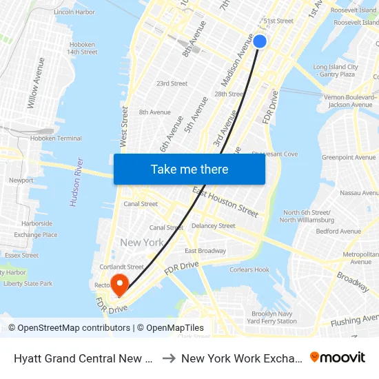 Hyatt Grand Central New York to New York Work Exchange map