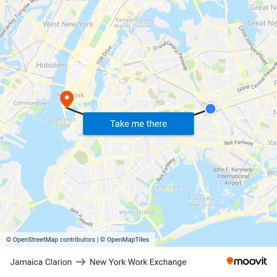 Jamaica Clarion to New York Work Exchange map