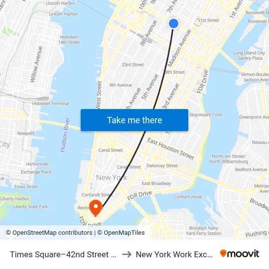 Times Square–42nd Street Station to New York Work Exchange map