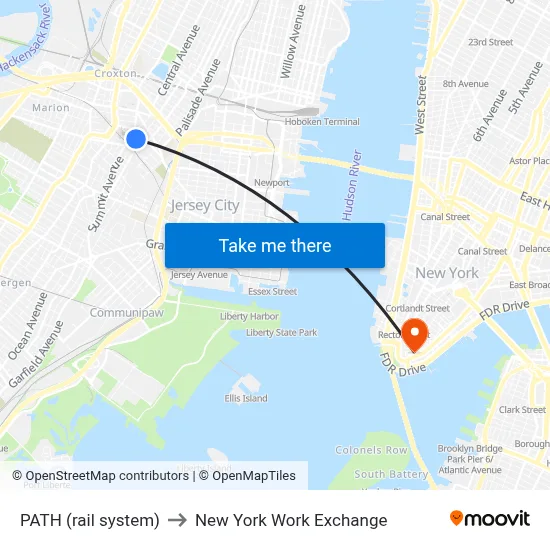 PATH (rail system) to New York Work Exchange map