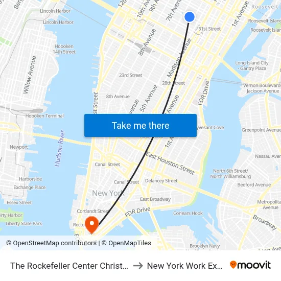 The Rockefeller Center Christmas Tree to New York Work Exchange map