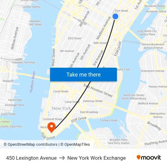 450 Lexington Avenue to New York Work Exchange map