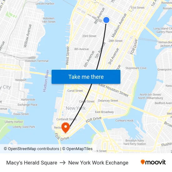Macy's Herald Square to New York Work Exchange map