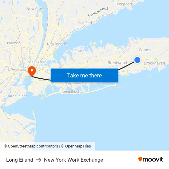 Long Eiland to New York Work Exchange map