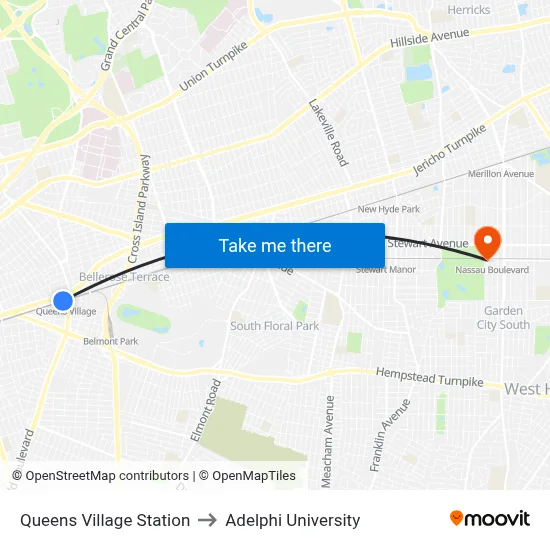 Queens Village Station to Adelphi University map