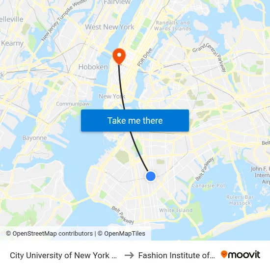City University of New York Brooklyn College to Fashion Institute of Technology map