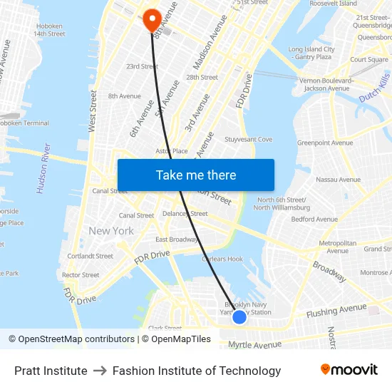 Pratt Institute to Fashion Institute of Technology map
