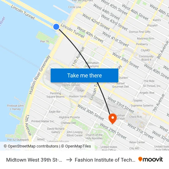 Midtown West 39th St-Pier 79 to Fashion Institute of Technology map